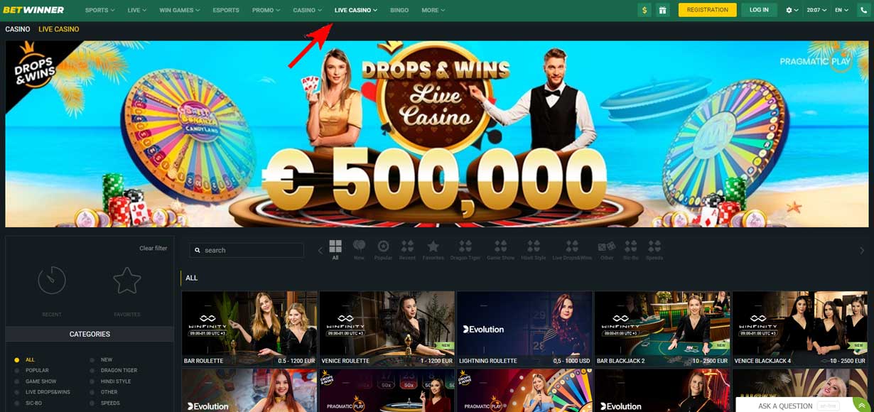 Betwinner where to find live casino
